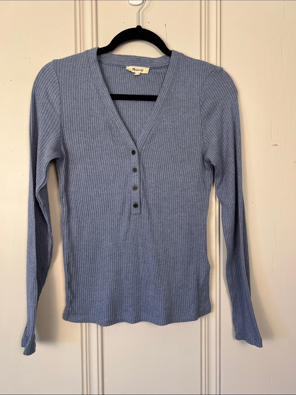 Madewell Ribbed Henley Top XS Periwinkle Blue Long Sleeve EUC